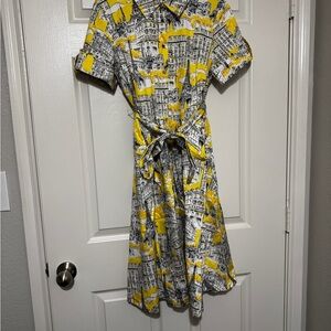 Yellow and Gray Printed Shirt Dress